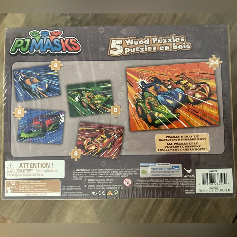 PJ Masks 5 Wooden Puzzles & Storage Box